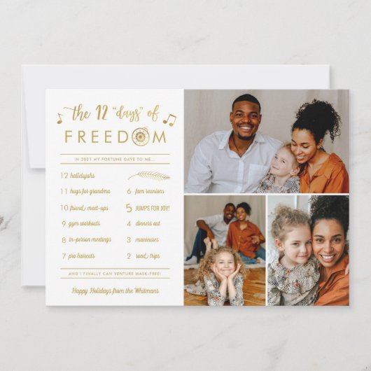 Gold 3 Foto Collage Funny Post Covid Kerstmis Feestdagenkaart (Voorkant)