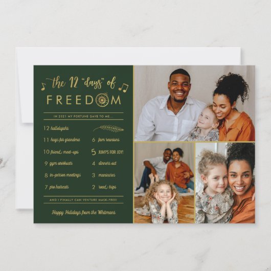 Gold 3 Foto Collage Funny Post Covid Kerstmis Feestdagenkaart (Voorkant)