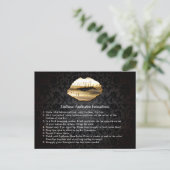 Gold 3D Lips Beauty Salon Makeup Instruction Tips Briefkaart (Staand voorkant)