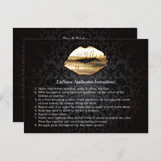 Gold 3D Lips Beauty Salon Makeup Instruction Tips Briefkaart (Voorkant / Achterkant)