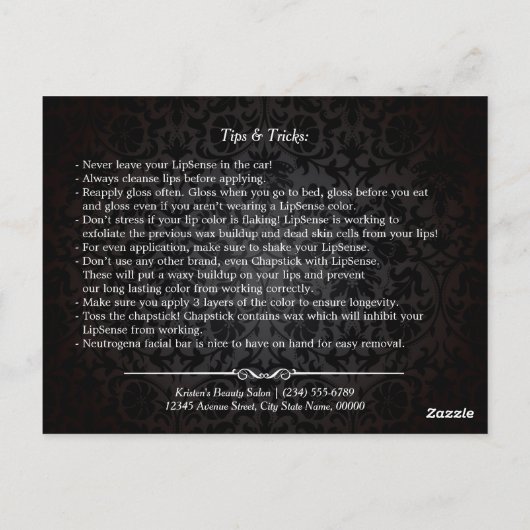 Gold 3D Lips Beauty Salon Makeup Instruction Tips Briefkaart (Achterkant)