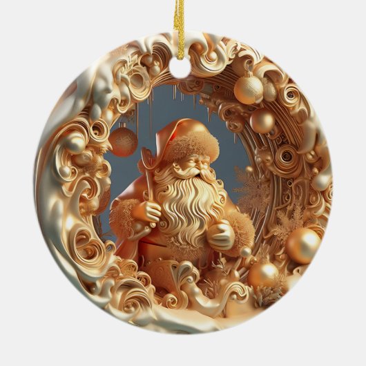 Gold 3d Santa-clausule Keramisch Ornament (Achterkant)
