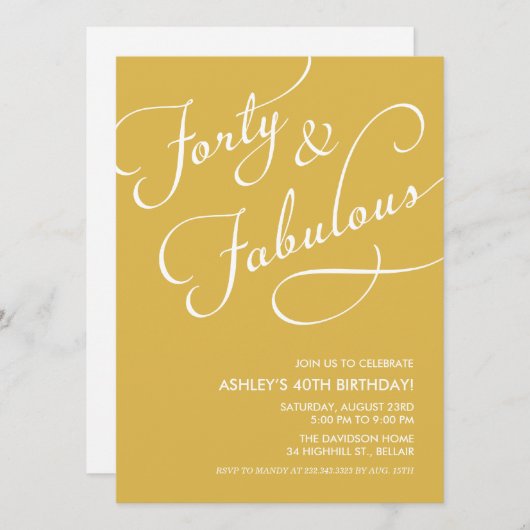 Gold 40 en Fabulous Invitations Kaart (Voorkant / Achterkant)