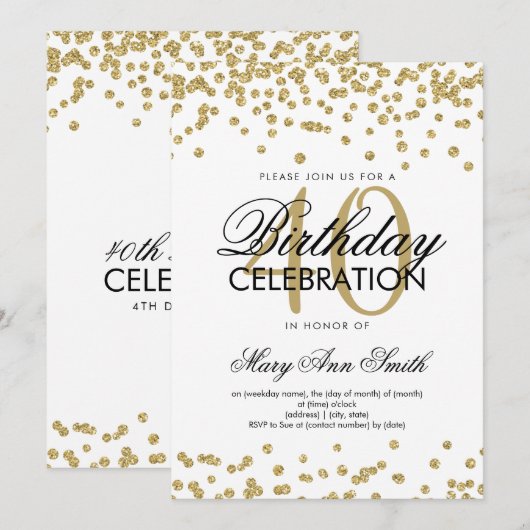Gold 40e verjaardag Glitter Confetti Kaart (Voorkant / Achterkant)