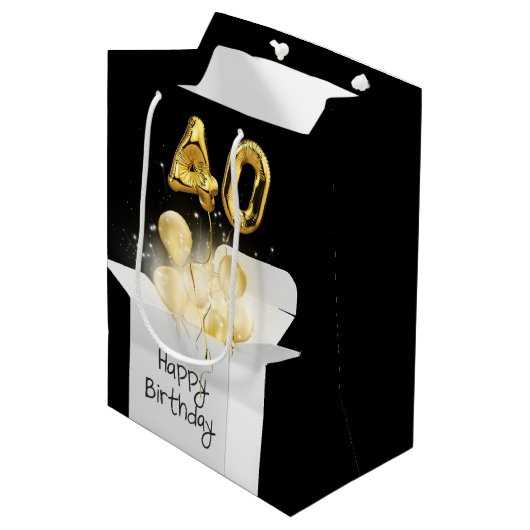 Gold 40th Birthday-ballonnen in doos Medium Cadeauzakje (Voorkant Gekanteld)