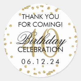 Gold 40th Birthday Bedankt Glitter Confetti Ronde Sticker