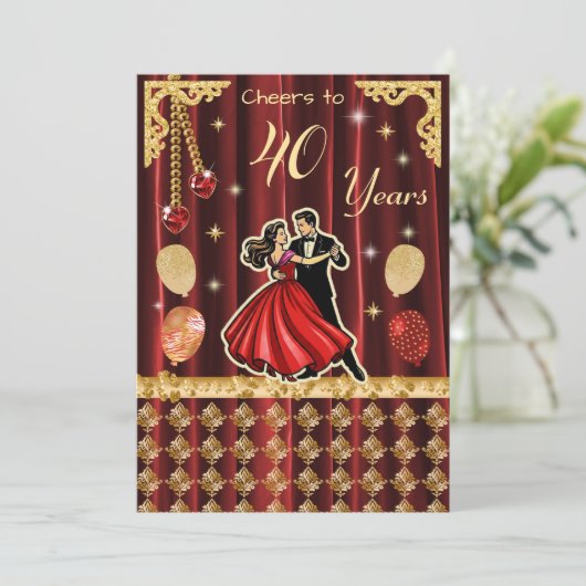 Gold 40th Birthday Celebration |The Ruby Jubilee Kaart (Staand voorkant)