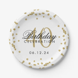 Gold 40th Birthday Glitter Confetti White Papieren Bordje