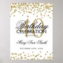 Gold 40th Birthday Glitter Confetti White Poster