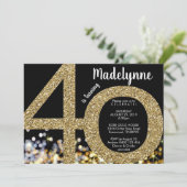 Gold 40th Birthday Invitation - 40th Invitation Kaart (Staand voorkant)