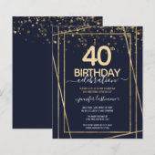 Gold 40th Birthday Party Budget Invitation (Voorkant / Achterkant)
