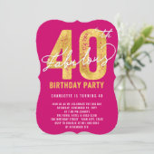 Gold 40th Birthday Party & Fabulous Kaart (Staand voorkant)