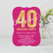Gold 40th Birthday Party & Fabulous Kaart (Staand voorkant)