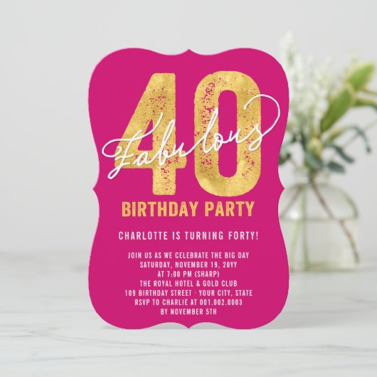 Gold 40th Birthday Party & Fabulous Kaart (Staand voorkant)