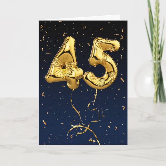 Gold 45 Mylar Birthday-ballonnen en Confetti-kaart Kaart (Voorkant)
