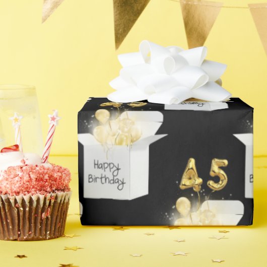 Gold 45th Birthday-ballonnen in White Box Cadeaupapier (Verjaardagsfeest)