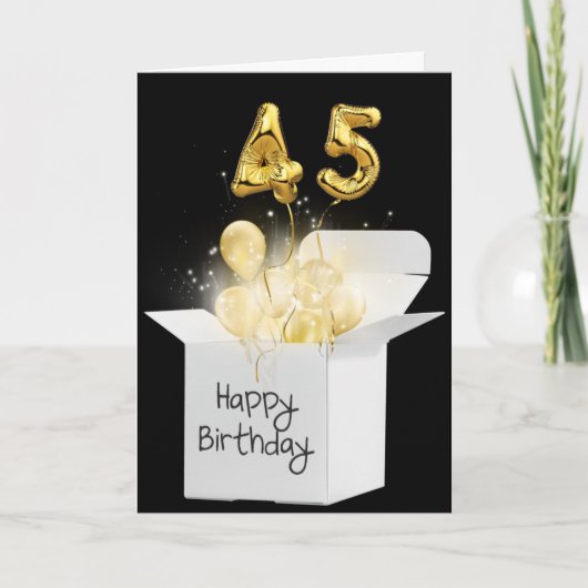 Gold 45th Birthday-ballonnen in witte doos Kaart (Voorkant)