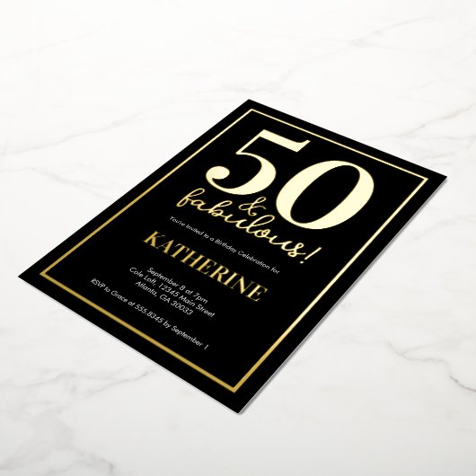 Gold 50 and Fabulous 50th Birthday Foil Invitation Folie Uitnodiging (Gedraaid)