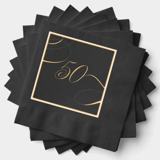 Gold 50 Calligraphy Milestone Birthday Anniversary Folie Servetten (Insitu (Gestapeld))