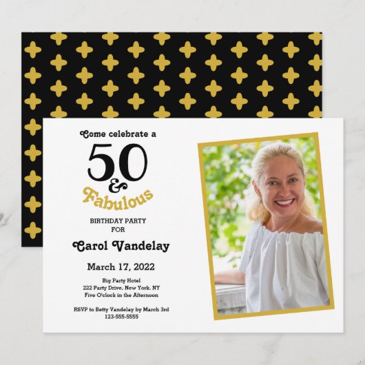 Gold 50 en Fabulous 50th Birthday Kaart (Voorkant / Achterkant)