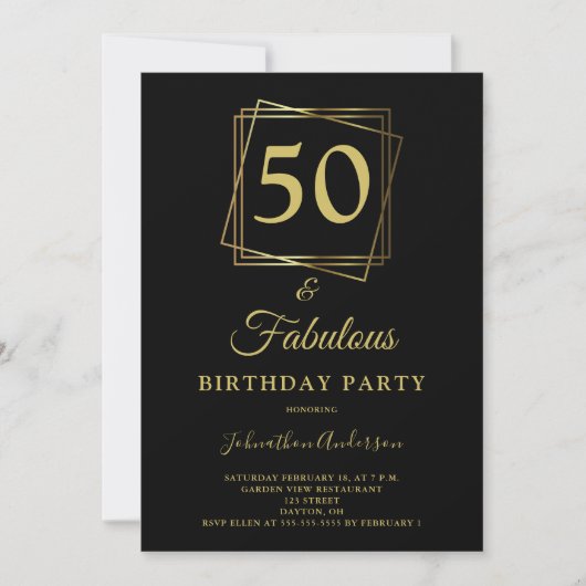 Gold 50 en Fabulous Birthday Invitation Kaart (Voorkant)