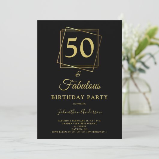 Gold 50 en Fabulous Birthday Invitation Kaart (Staand voorkant)