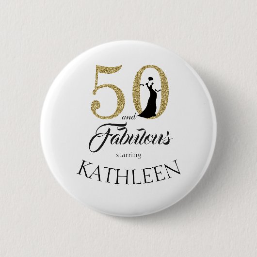 Gold 50 en Fabulous Birthday Party - Aangepaste na Ronde Button 5,7 Cm (Voorkant)