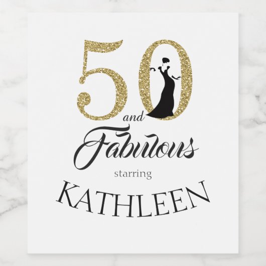 Gold 50 en Fabulous Birthday Party - Aangepaste na Wijn Etiket (Enkel label)