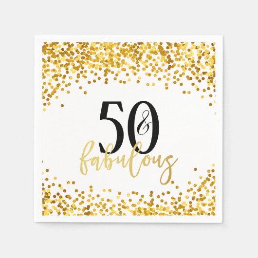 Gold 50 en Fabulous Birthday Party Napkins Servetten (Voorkant)