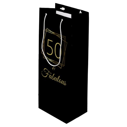 Gold 50 en Fabulous Birthday Wijn Cadeautas (Voorkant Gekanteld)