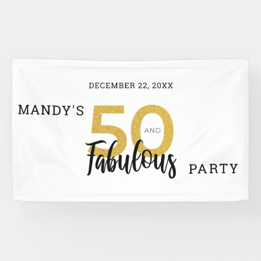 Gold 50 en Fabulous gepersonaliseerde 50ste verjaa Spandoek (Horizontaal)