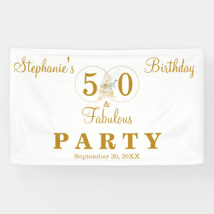 Gold 50 en Fabulous Typografie 50th Birthday Spandoek