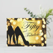 Gold 50 en Fabulous Womans Birthday Invitation Kaart (Staand voorkant)