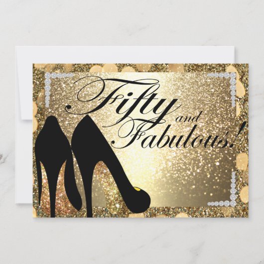 Gold 50 en Fabulous Womans Birthday Invitation Kaart (Voorkant)