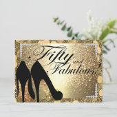 Gold 50 en Fabulous Womans Birthday Invitation Kaart (Staand voorkant)
