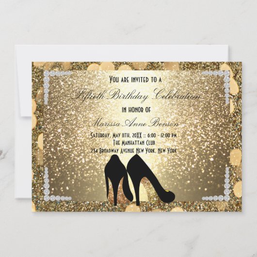 Gold 50 en Fabulous Womans Birthday Invitation Kaart (Achterkant)