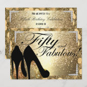 Gold 50 en Fabulous Womans Birthday Invitation Kaart (Voorkant / Achterkant)