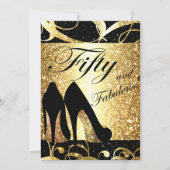 Gold 50 en Fabulous Womans Birthday Invitation Kaart (Voorkant)