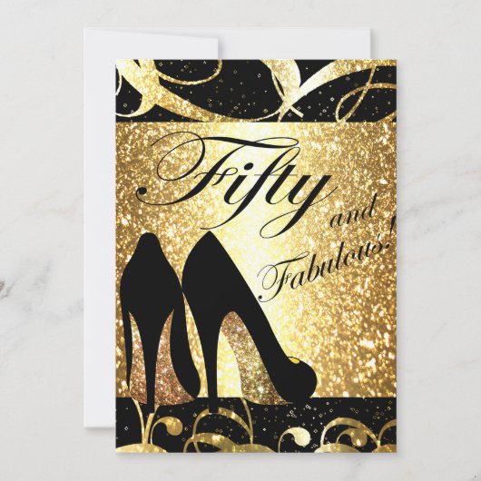Gold 50 en Fabulous Womans Birthday Invitation Kaart (Voorkant)