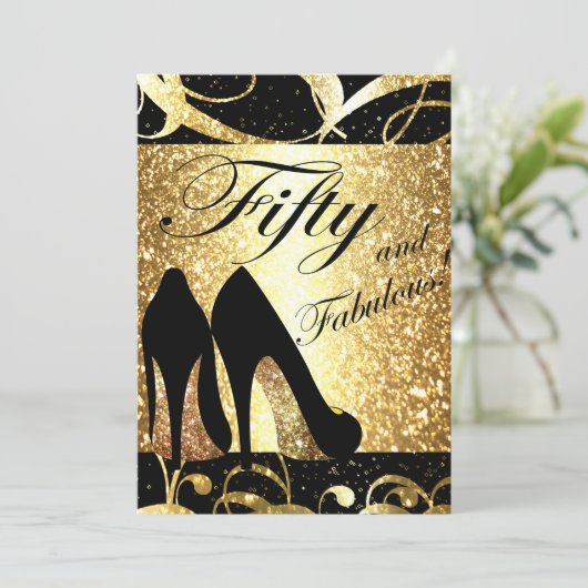 Gold 50 en Fabulous Womans Birthday Invitation Kaart (Staand voorkant)