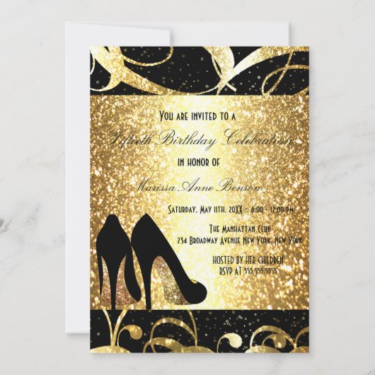 Gold 50 en Fabulous Womans Birthday Invitation Kaart (Achterkant)