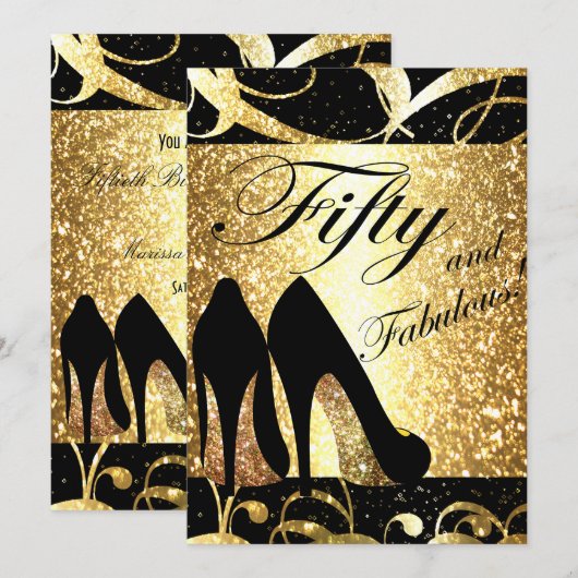 Gold 50 en Fabulous Womans Birthday Invitation Kaart (Voorkant / Achterkant)
