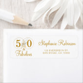 Gold 50 Fabulous Birthday Script Return-adres Etiket (Insitu)