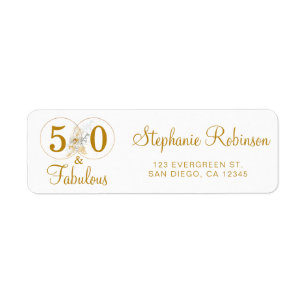 Gold 50 Fabulous Birthday Script Return-adres Etiket