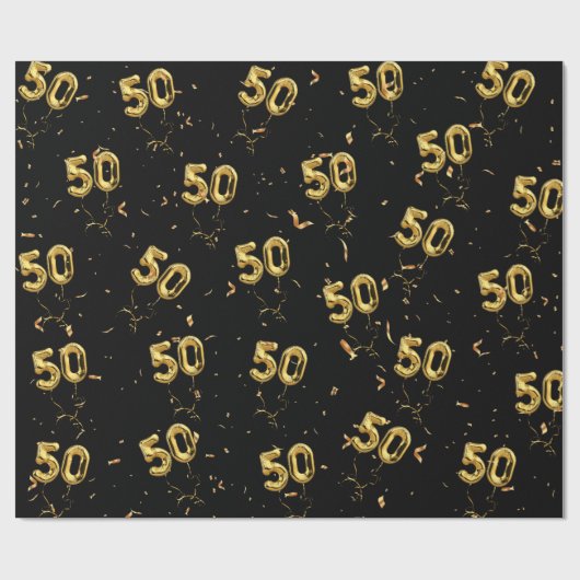 Gold 50 Mylar Balloons en Confetti Cadeaupapier (Vlak)