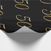 Gold 50 op zwart | Fijne 50ste verjaardag Cadeaupapier (Hoek)