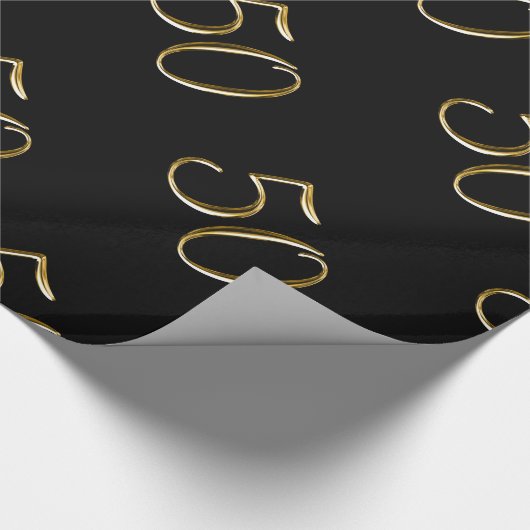 Gold 50 op zwart | Fijne 50ste verjaardag Cadeaupapier (Hoek)