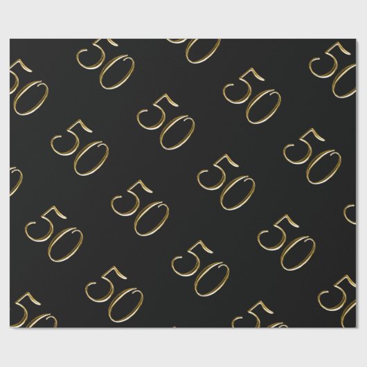 Gold 50 op zwart | Fijne 50ste verjaardag Cadeaupapier (Vlak)