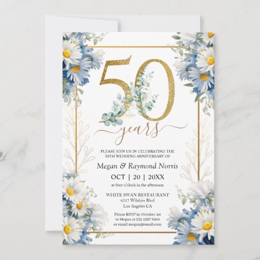 Gold 50e bruiloft Jubileum Party Wild Daisy Kaart (Voorkant)