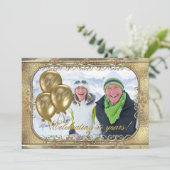 Gold 50e Jubileum ballonfotouitnodiging Kaart (Staand voorkant)